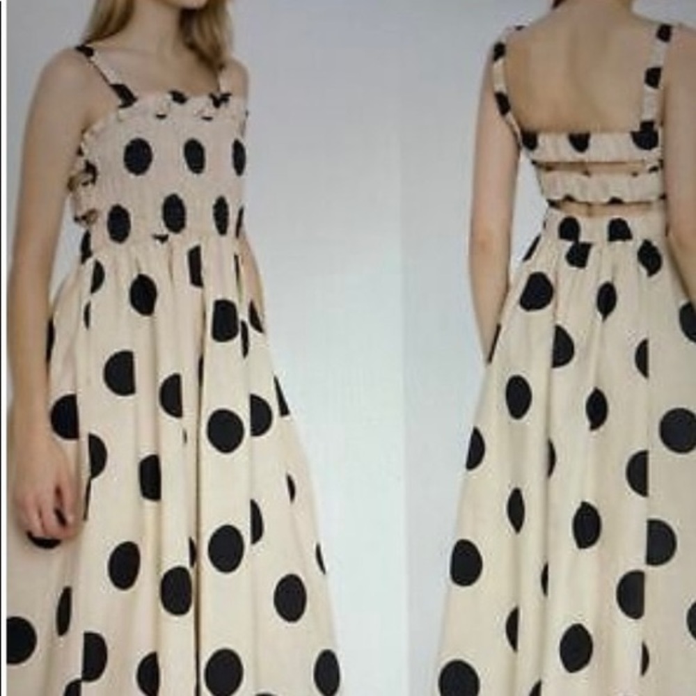 english factory beige and black polka dot dress